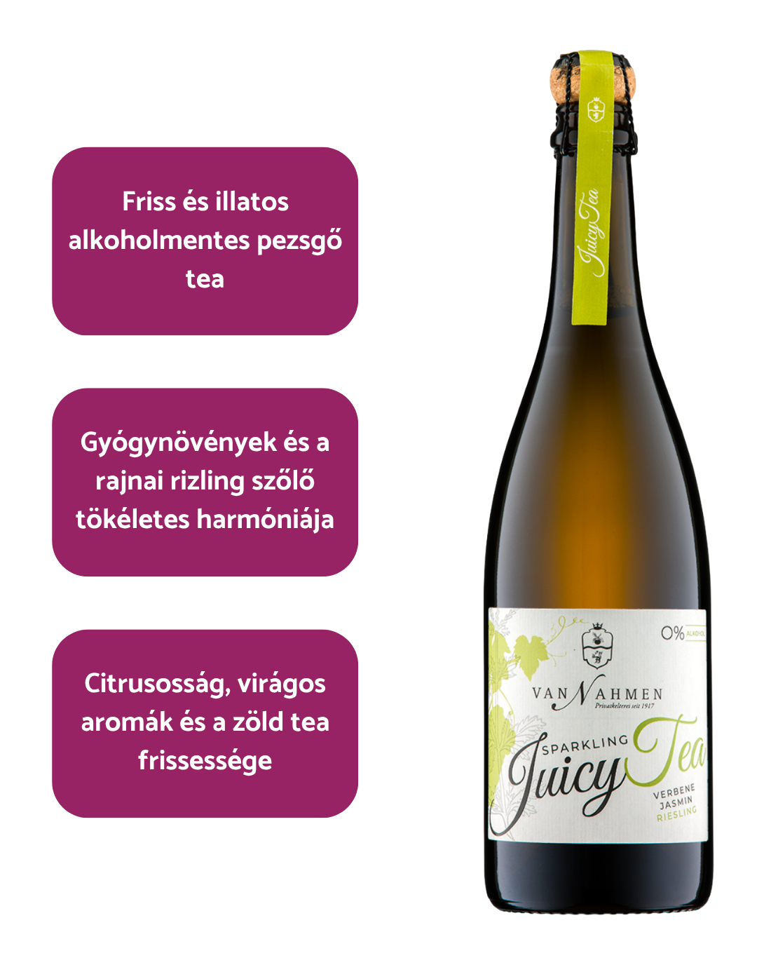 Van Nahmen – Alkoholmentes Sparkling Juicy Tea Verbéna-Jázmin-Rajnai Rizling (BIO)